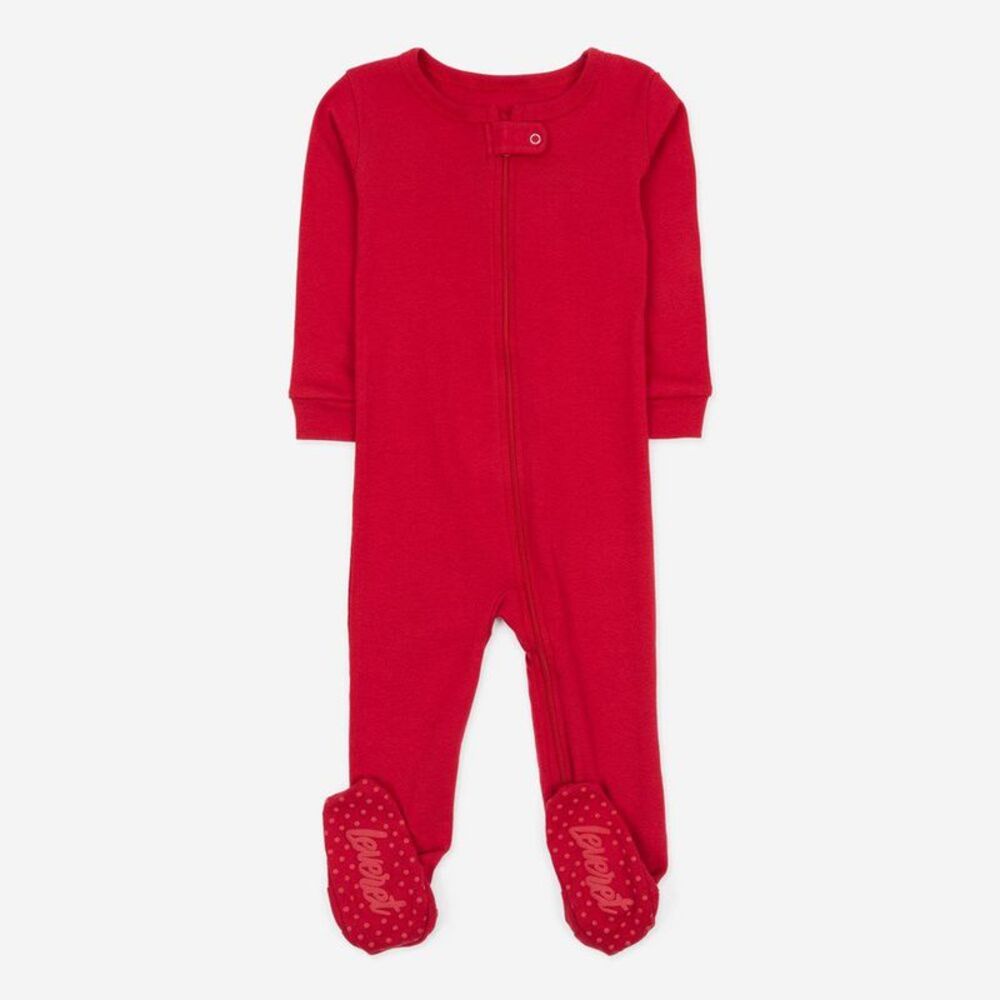 LEVERET -  Footed Cotton Pajamas Solid Red 2 Year Red
